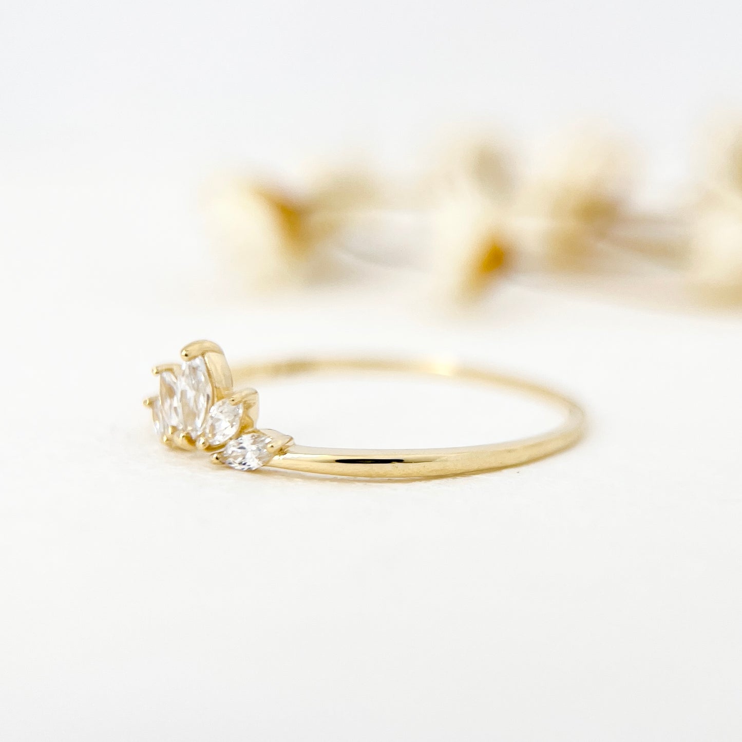 9K Solid Gold Sparkle Marquise gemstone Stackable Dainty Ring