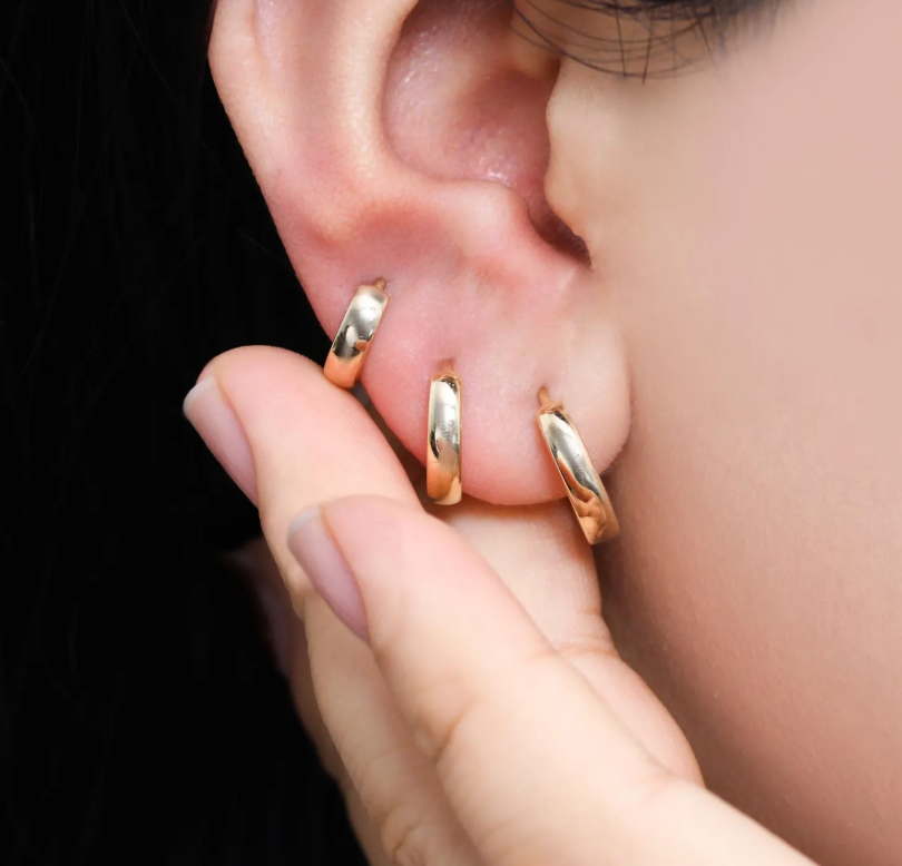 10K Solid Gold 5.0mm 6.0mm 8.0mm 10mm 12mm Chunky Hoop Earrings,Gold Huggie Earring, Daith Piercing Earring,Thick Huggie Earrings.