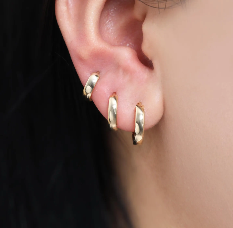 10K Solid Gold 5.0mm 6.0mm 8.0mm 10mm 12mm Chunky Hoop Earrings,Gold Huggie Earring, Daith Piercing Earring,Thick Huggie Earrings.