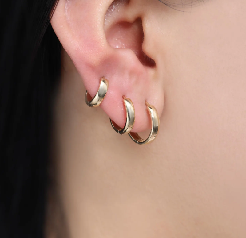 10K Solid Gold 5.0mm 6.0mm 8.0mm 10mm 12mm Chunky Hoop Earrings,Gold Huggie Earring, Daith Piercing Earring,Thick Huggie Earrings.