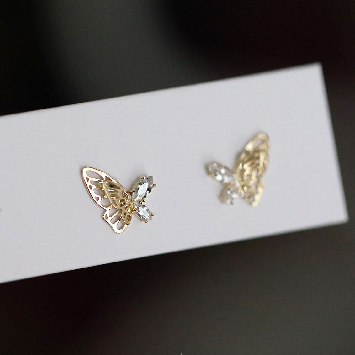Solid Gold Butterfly Stud Earrings, 9K Real Gold Delicate Butterly Stud Earrings, 9K Gold Piercing Earlobe Earrings, Gift for Her