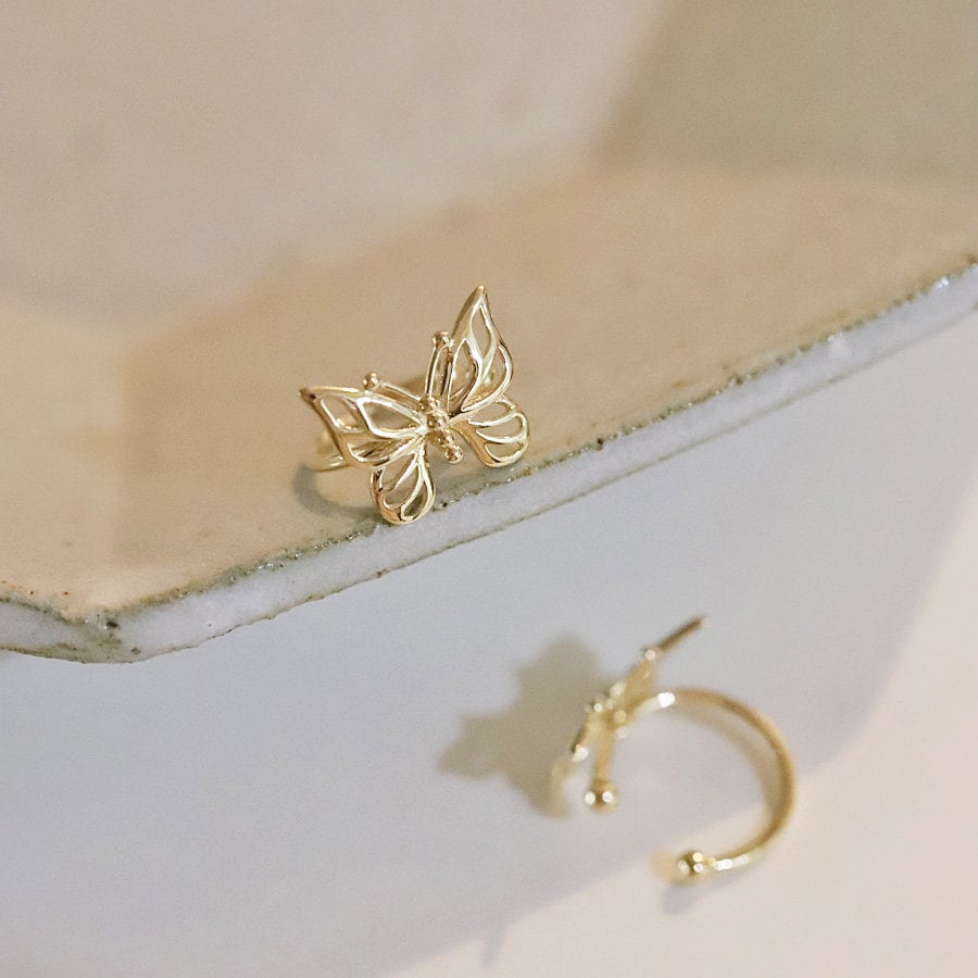 9K Solid Gold Butterfly Cuff Wrap Clip Cartilage Earring
