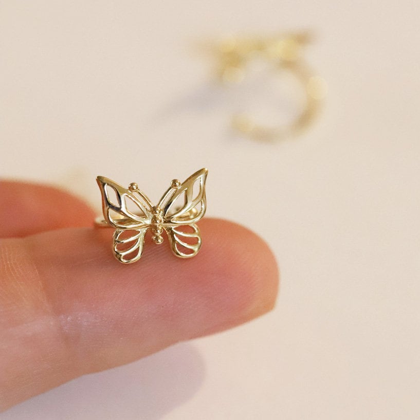 9K Solid Gold Butterfly Cuff Wrap Clip Cartilage Earring