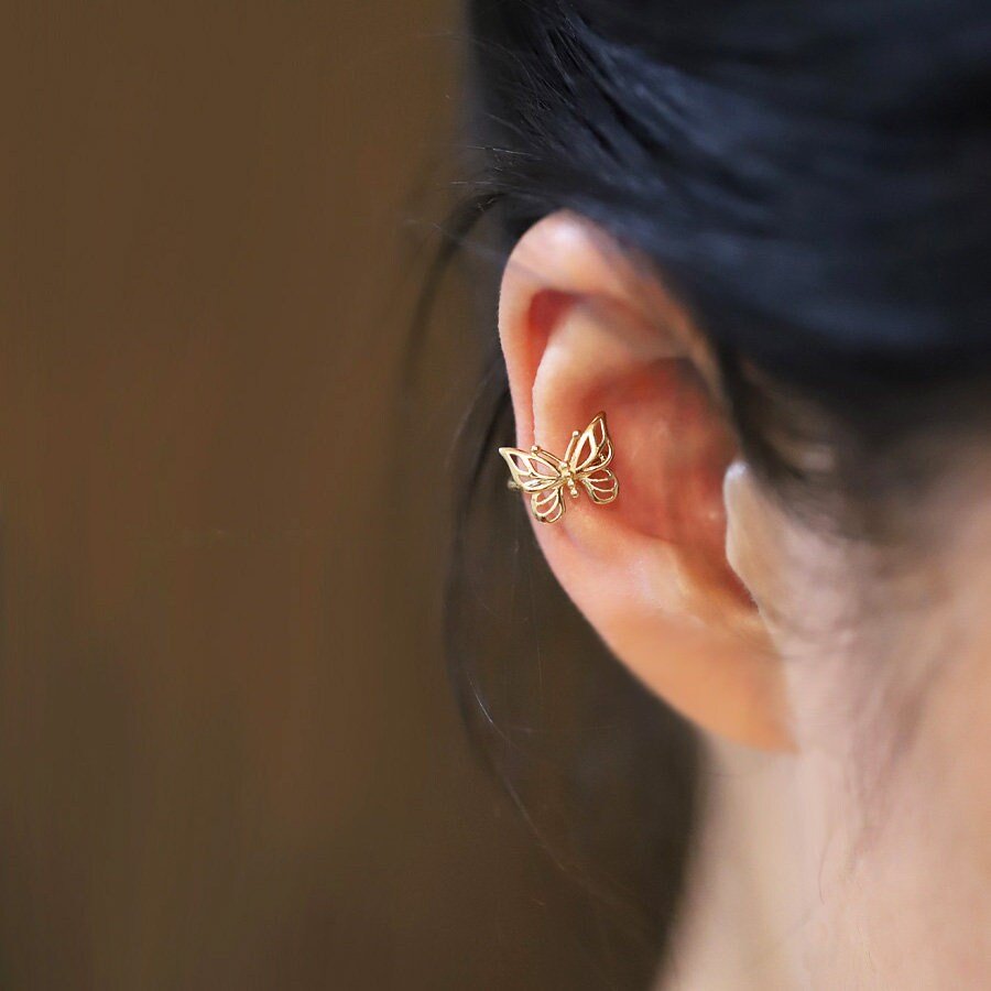 9K Solid Gold Butterfly Cuff Wrap Clip Cartilage Earring