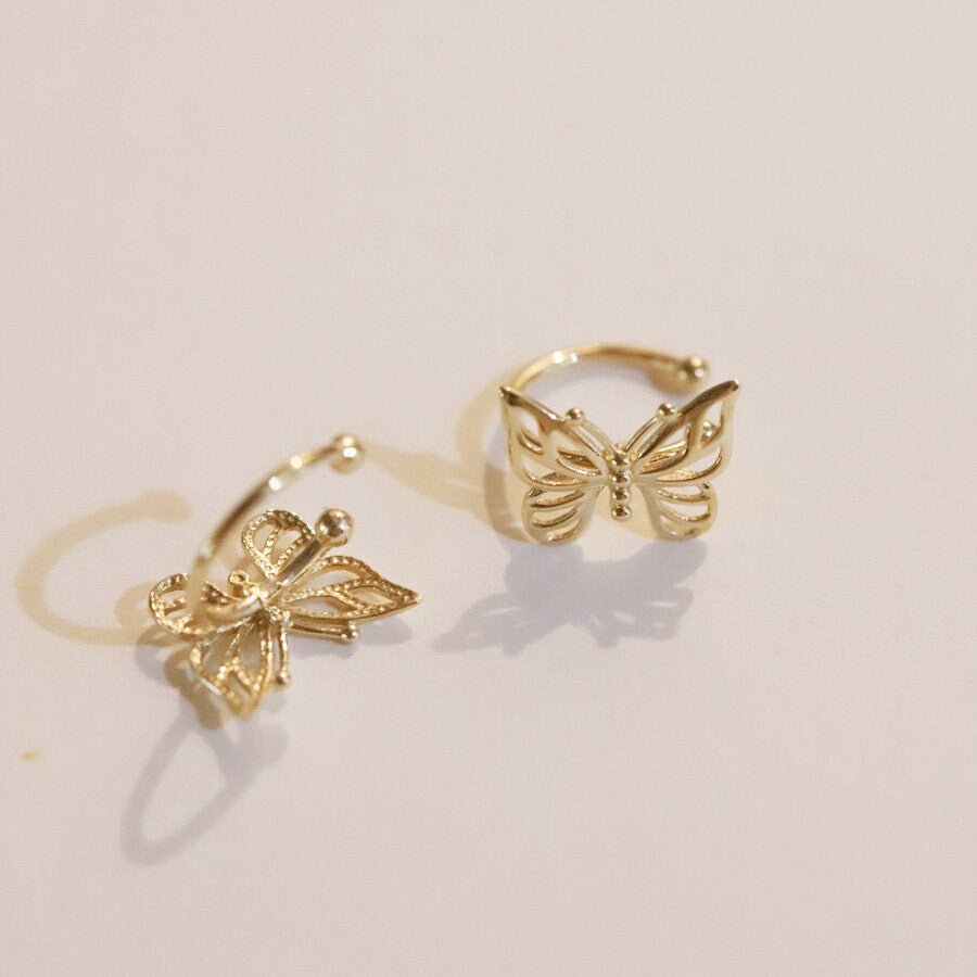 9K Solid Gold Butterfly Cuff Wrap Clip Cartilage Earring