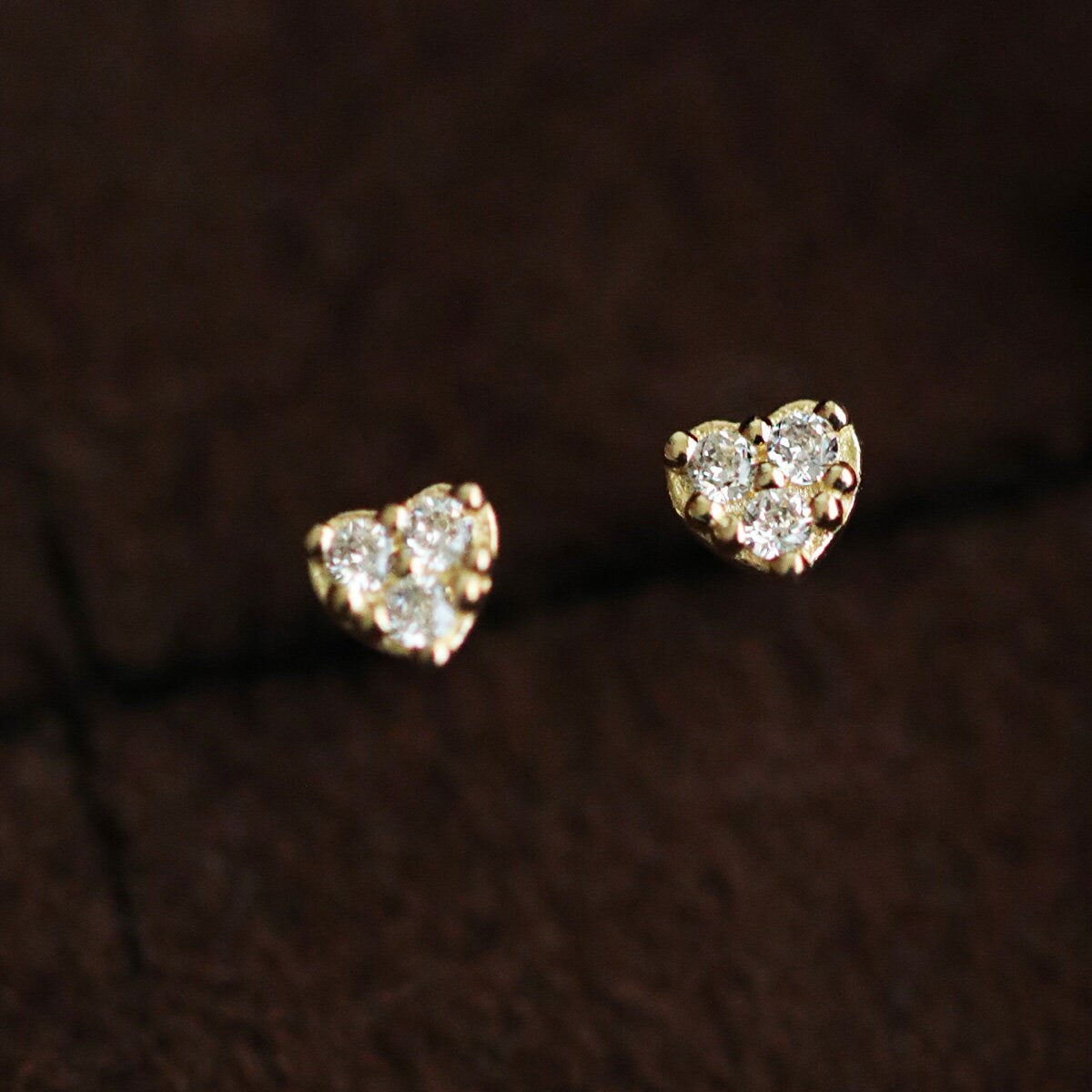 9K Solid Gold Tiny Heart Shape Stud, Dainty Screw Back Dainty Piercing Earrings, Diamond simulant Earrings, Mother's Day Gift for Her