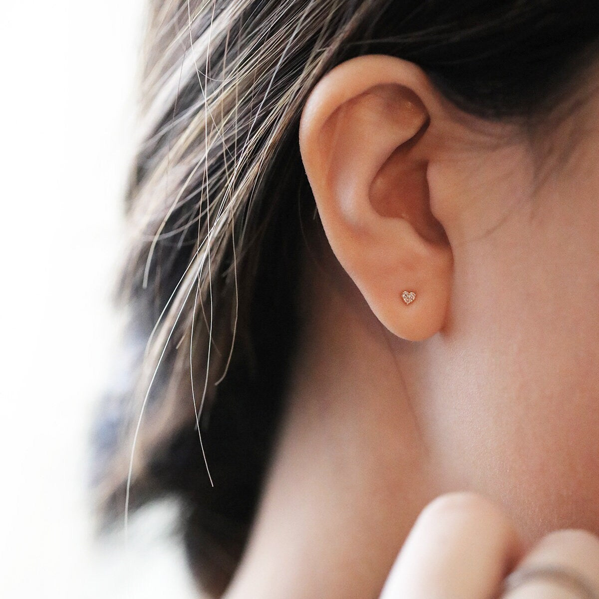 9K Solid Gold Tiny Heart Shape Stud, Dainty Screw Back Dainty Piercing Earrings, Diamond simulant Earrings, Mother's Day Gift for Her