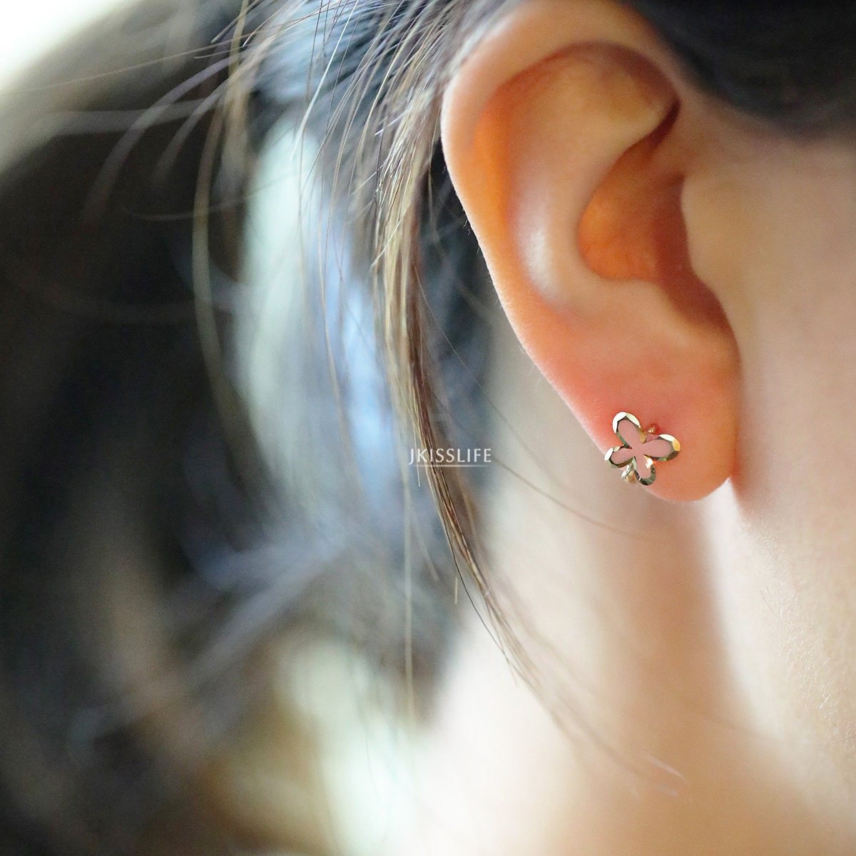 9K Solid Gold Pink Butterfly Hoop Earrings