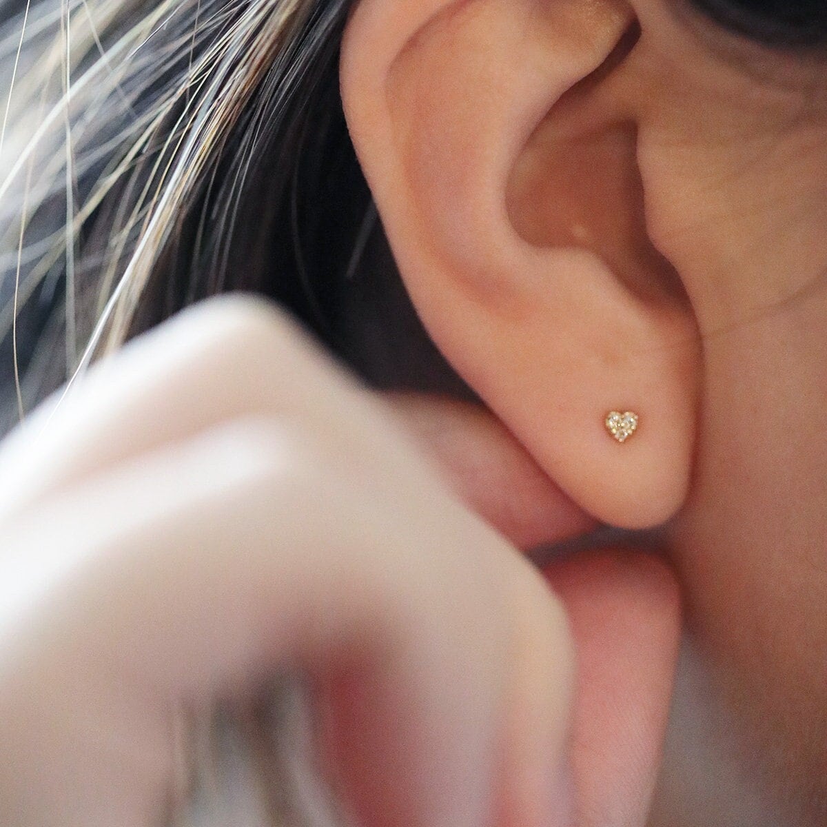 9K Solid Gold Tiny Heart Shape Stud, Dainty Screw Back Dainty Piercing Earrings, Diamond simulant Earrings, Mother's Day Gift for Her