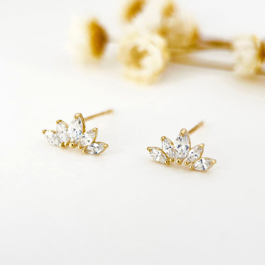 9K Solid Gold Diamond Wing Stud Earrings