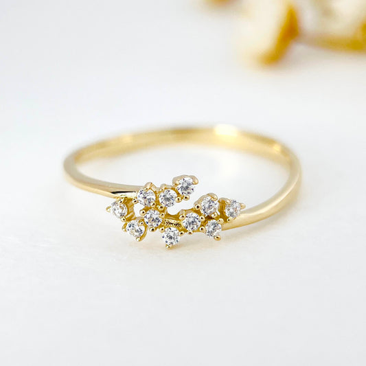 Real Solid Gold Cluster Stackable Dainty Ring