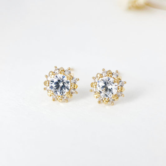 14K Solid Gold Mid-Century Flower Stud Earrings