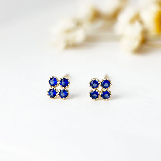 14K Solid Gold Blue Gemstone Stud Earrings