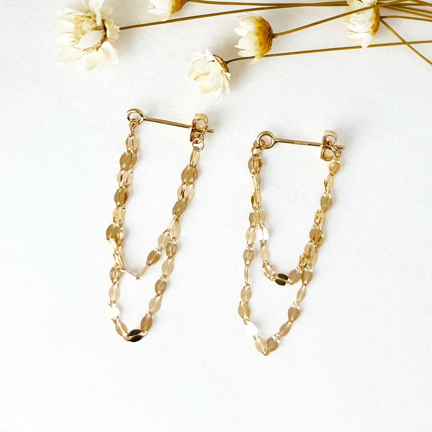 14K Solid Gold Chain Drop Dangle Earrings