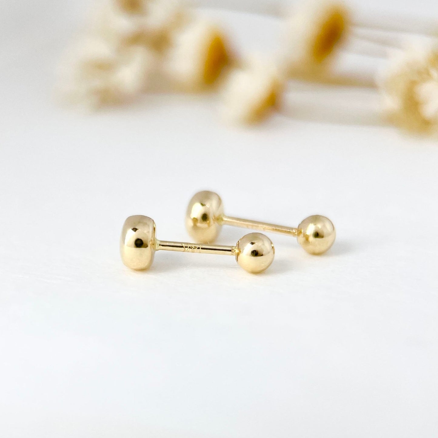 14K Solid Gold Ball Screw Back Single Stud Earring