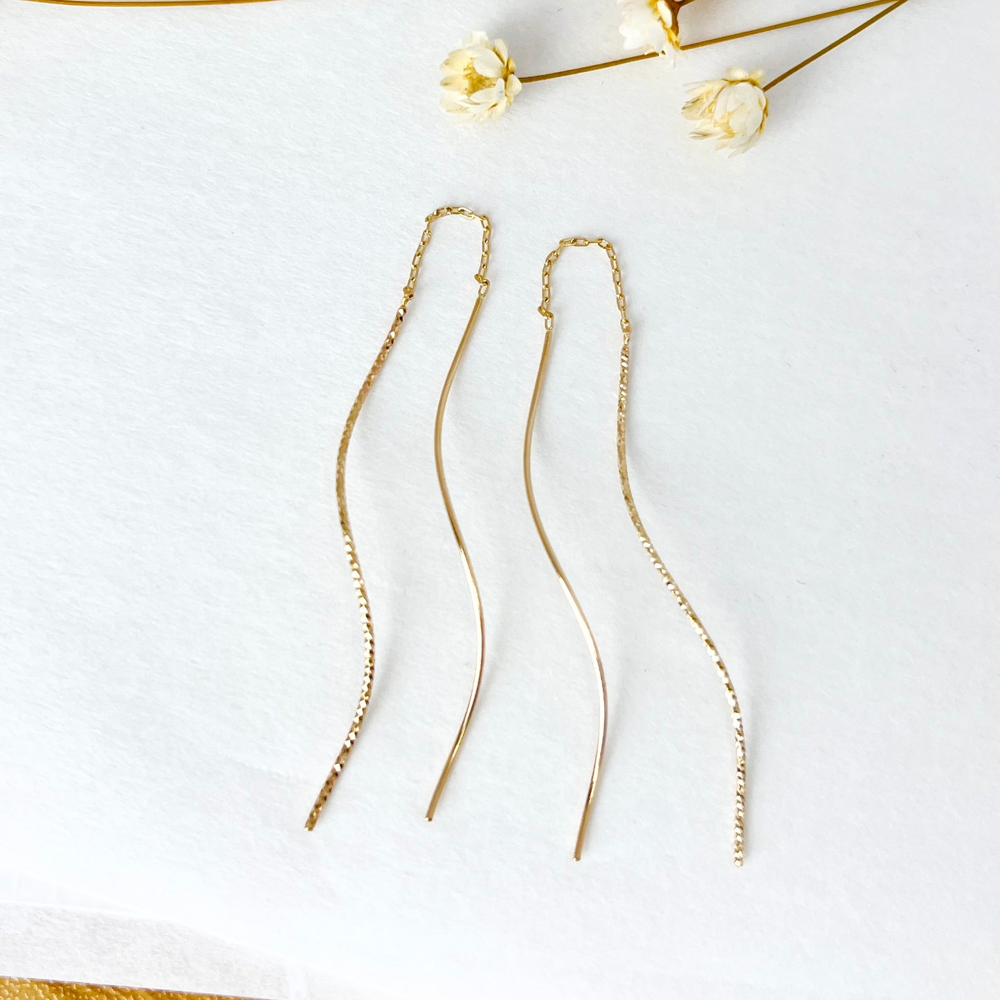 14K Solid Gold Delicate Sparkling Dangle Earrings