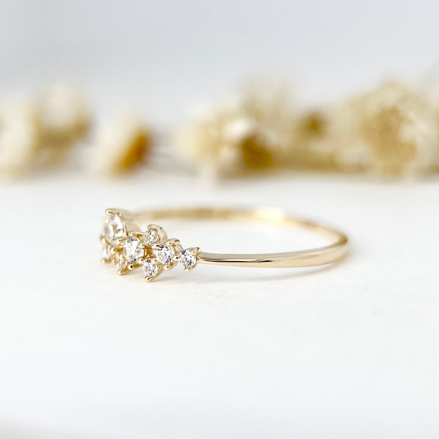 14K Solid Gold Cubic Zirconia Cluster Ring