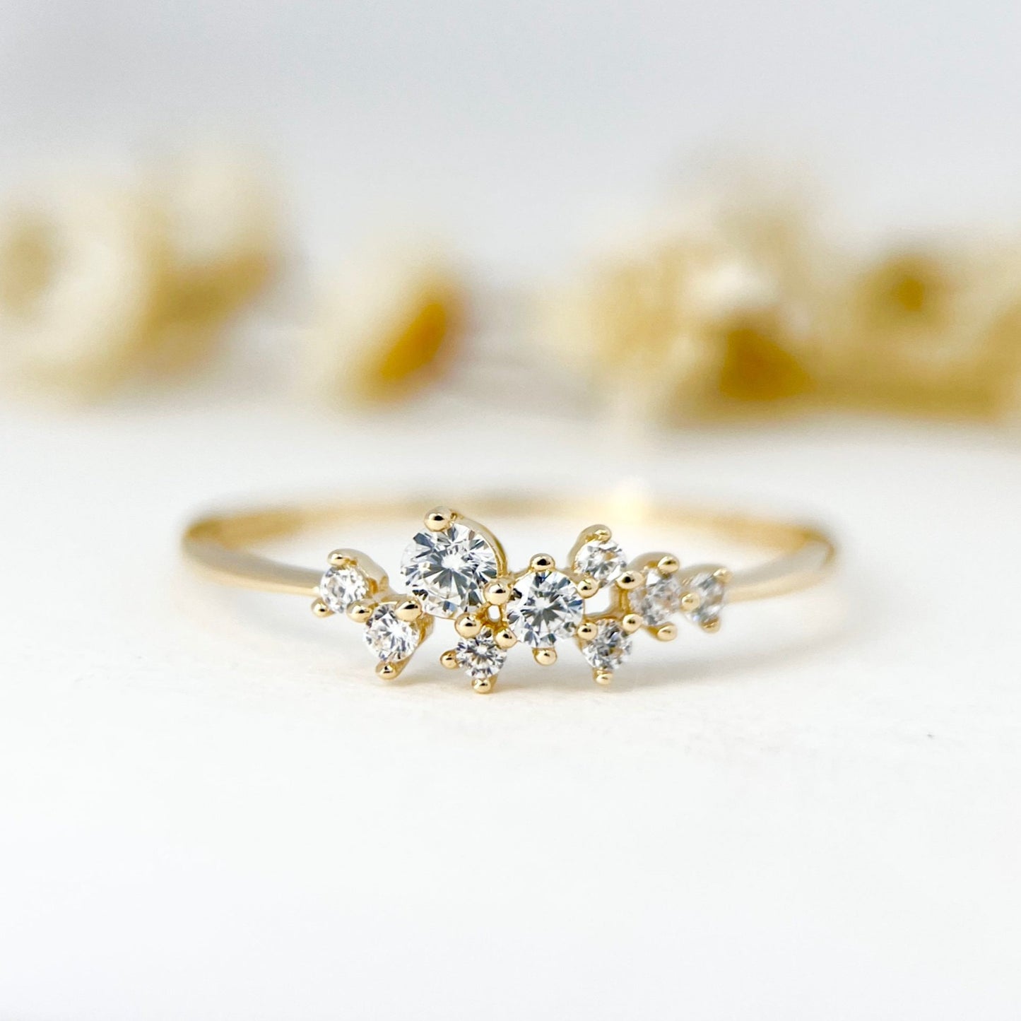 14K Solid Gold Cubic Zirconia Cluster Ring