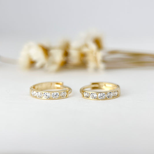 9K Solid Gold Small Sparkling Dainty Hoop Earrings