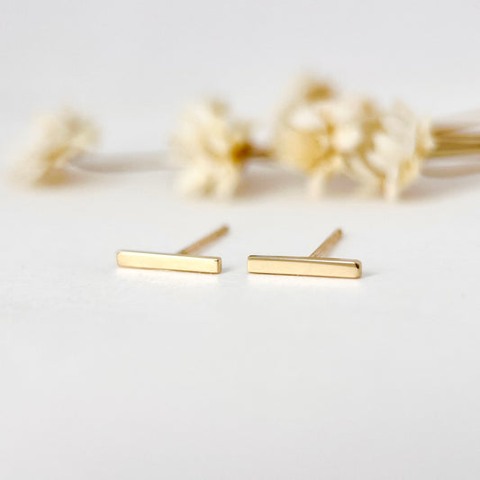 14K Solid Gold Bar Stud Earrings