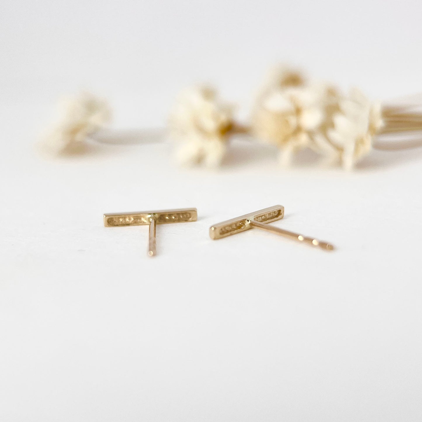 14K Solid Gold Bar Stud Earrings