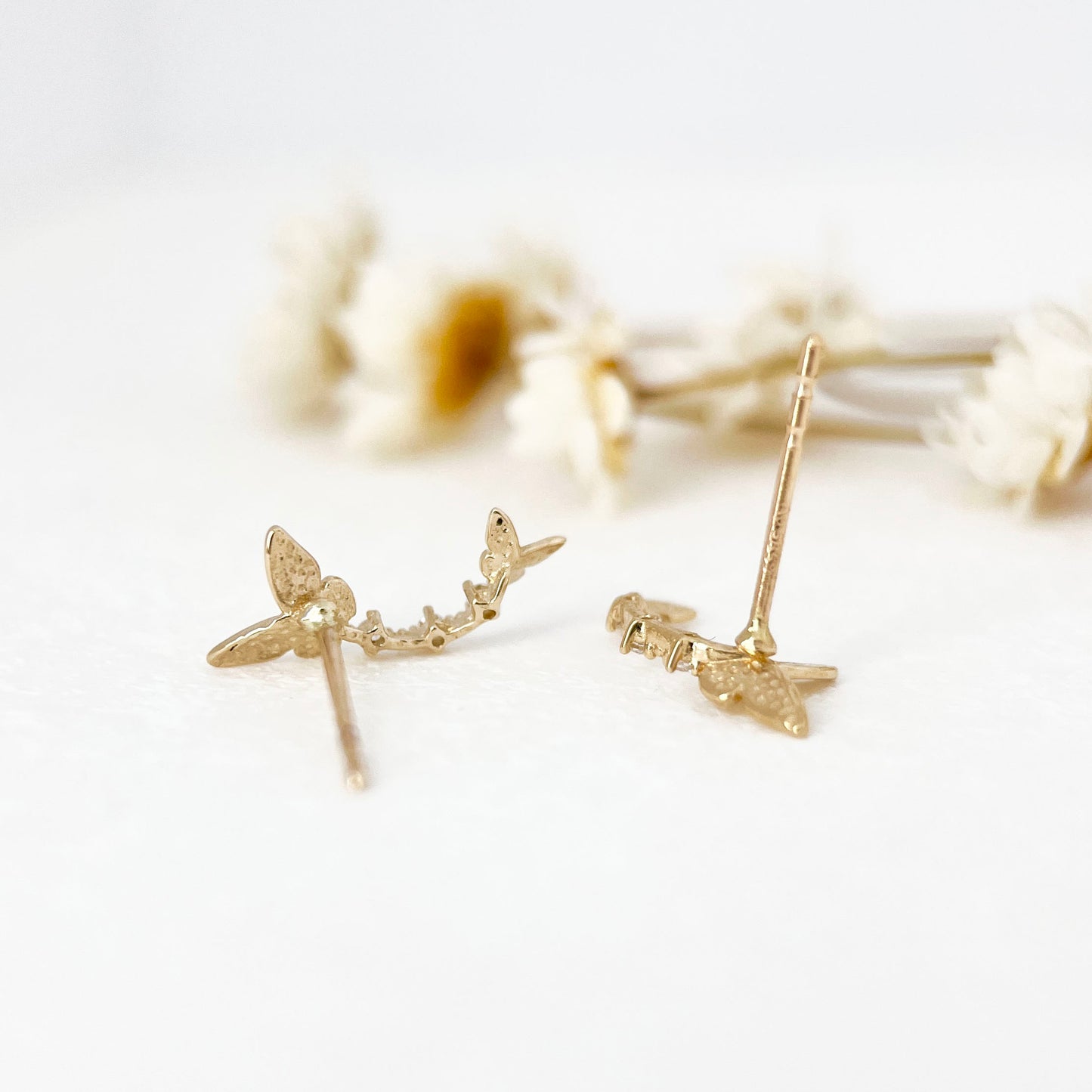 14K Solid Gold Dainty Butterfly Earrings