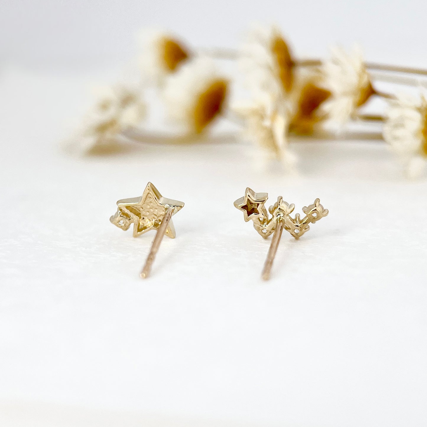 Real Gold Star Mismatched Stars Stud Earrings