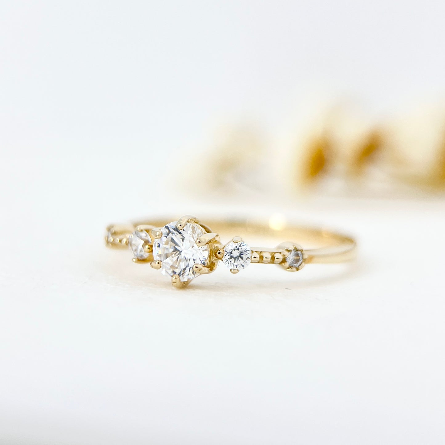 14K Gold CZ Diamond Handmade Dainty Statement Ring