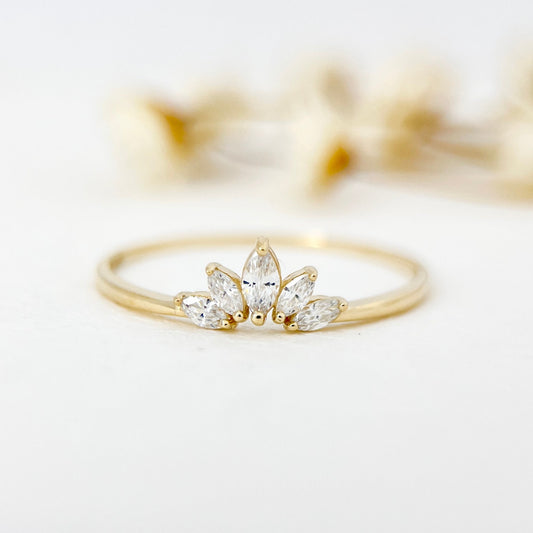 9K Solid Gold Sparkle Marquise gemstone Stackable Dainty Ring