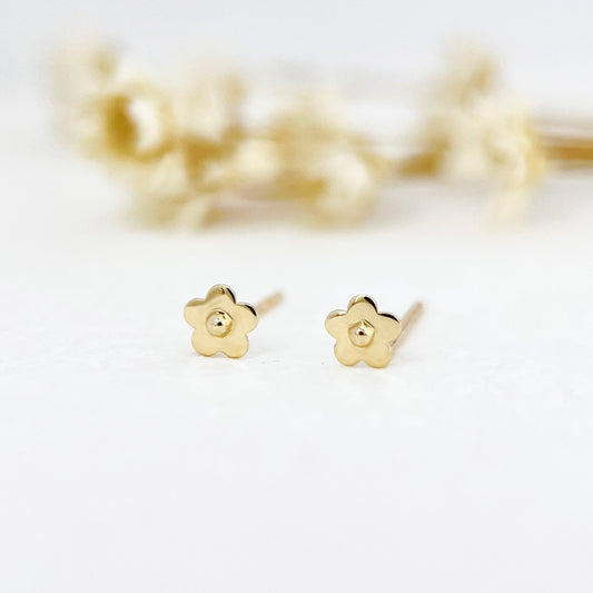 9K Solid Gold Tiny Flower Stud Earrings