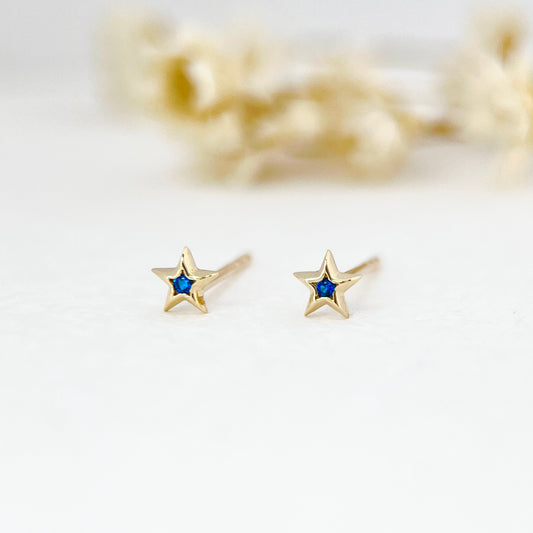 14K Solid Gold Tiny Star Stud Earring