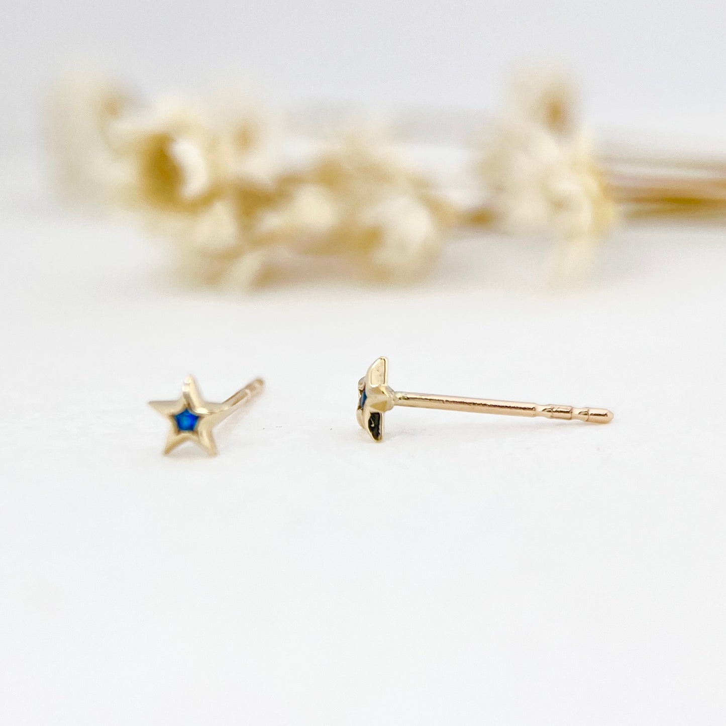 14K Solid Gold Tiny Star Stud Earring