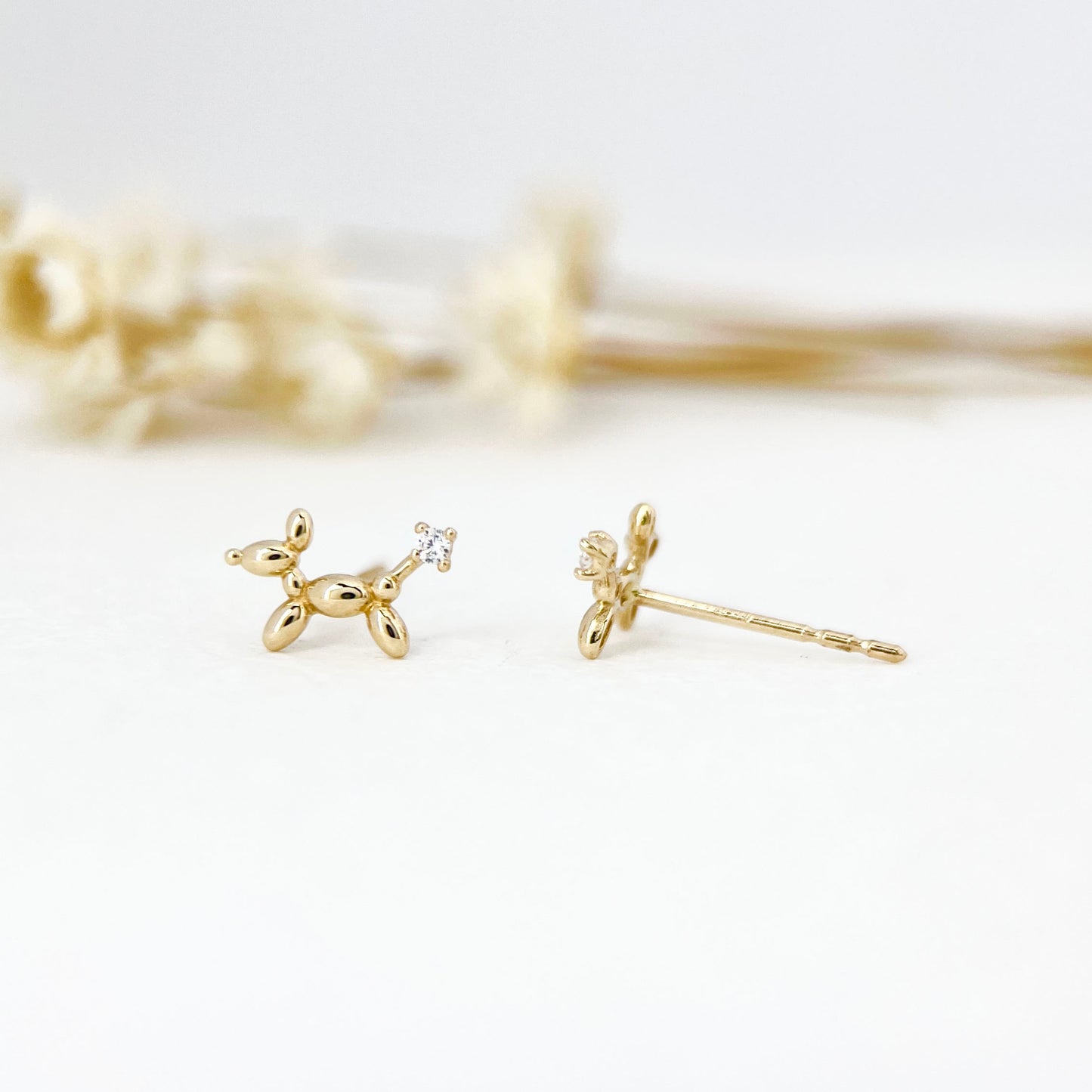 9K Solid Gold Balloon Dog Stud Earrings