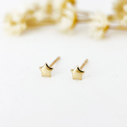 9K Solid Gold Minimalist Small Star Earrings