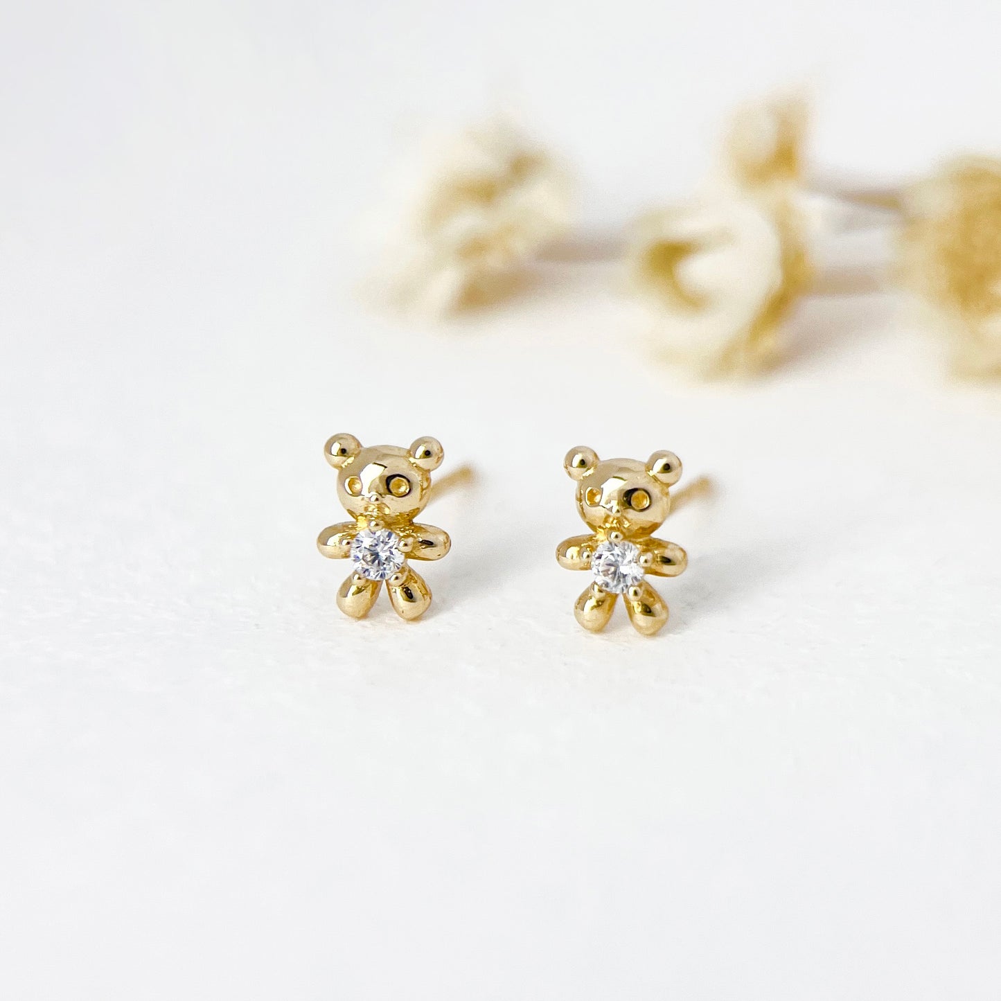 9K Solid Gold Teddy Bear Stud Earrings