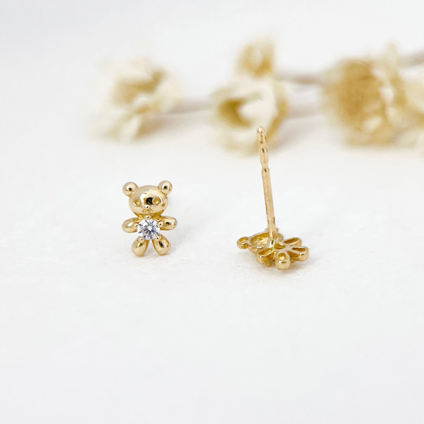 9K Solid Gold Teddy Bear Stud Earrings