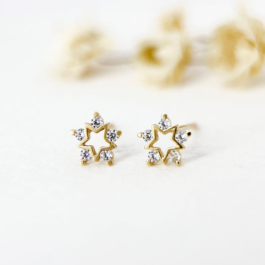 14K Solid Gold Star Stud Earrings