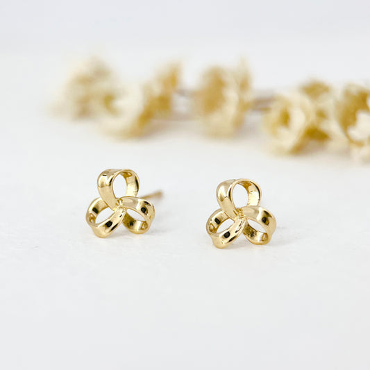 9K Solid Gold Delicate 3D Bowknot Stud Earrings