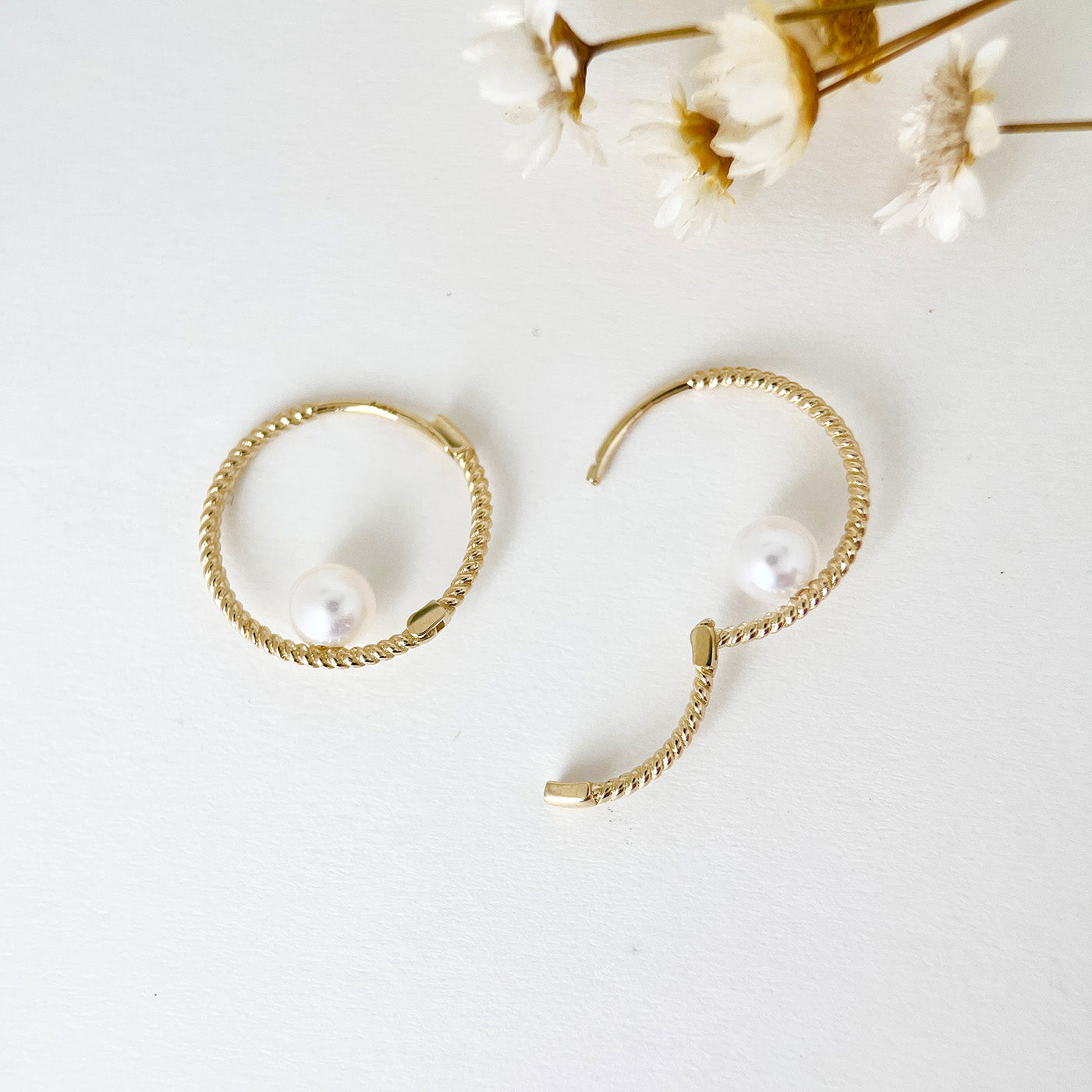 9K Real Gold Dainty Small Beaded Pearl Hoops