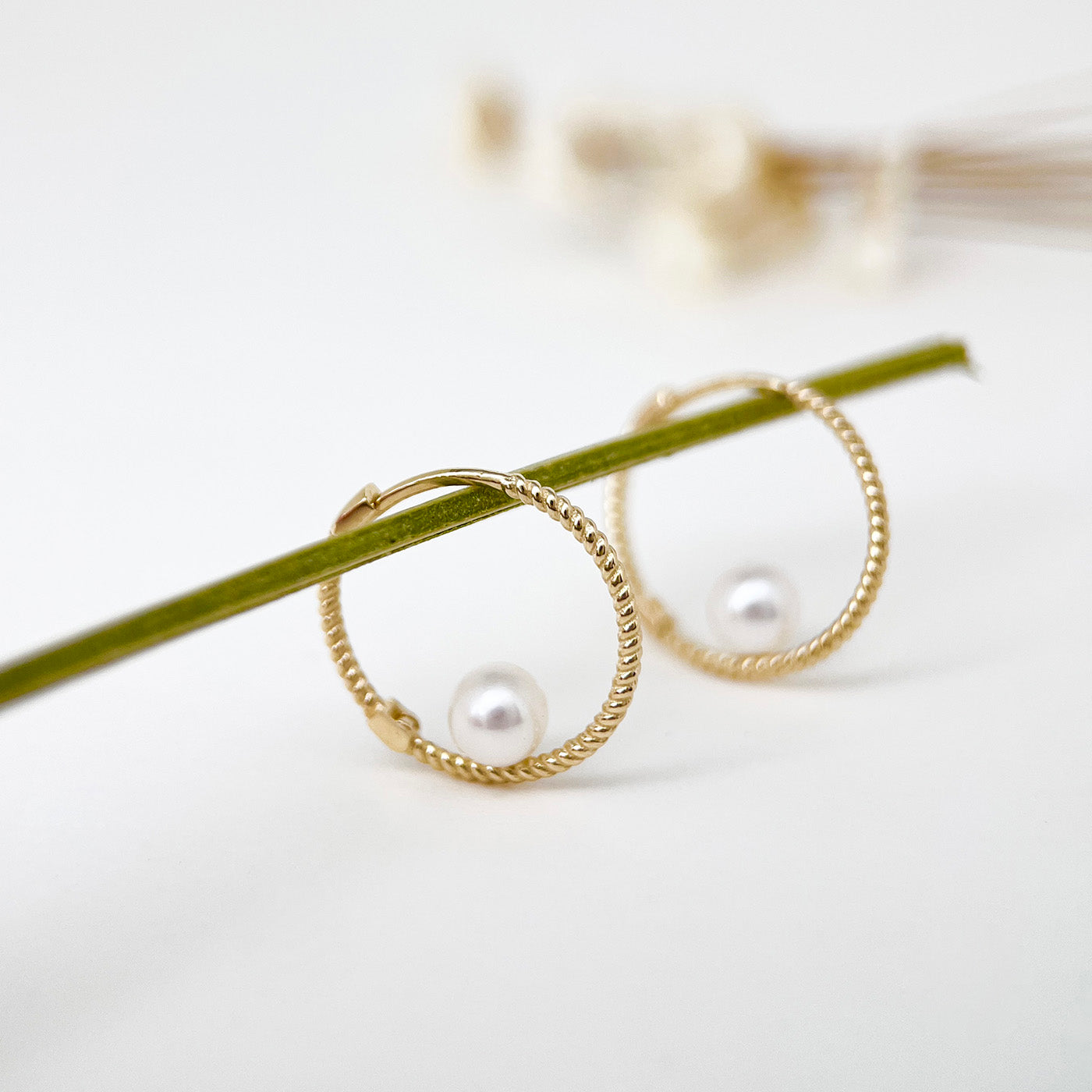 9K Real Gold Dainty Small Beaded Pearl Hoops