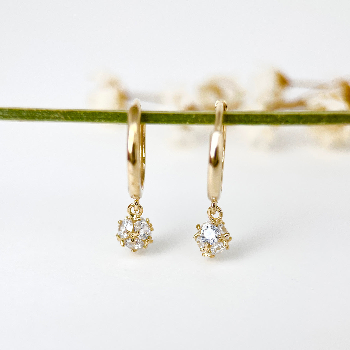 9K Solid Gold Dangle Diamond Charm Hoop Earrings