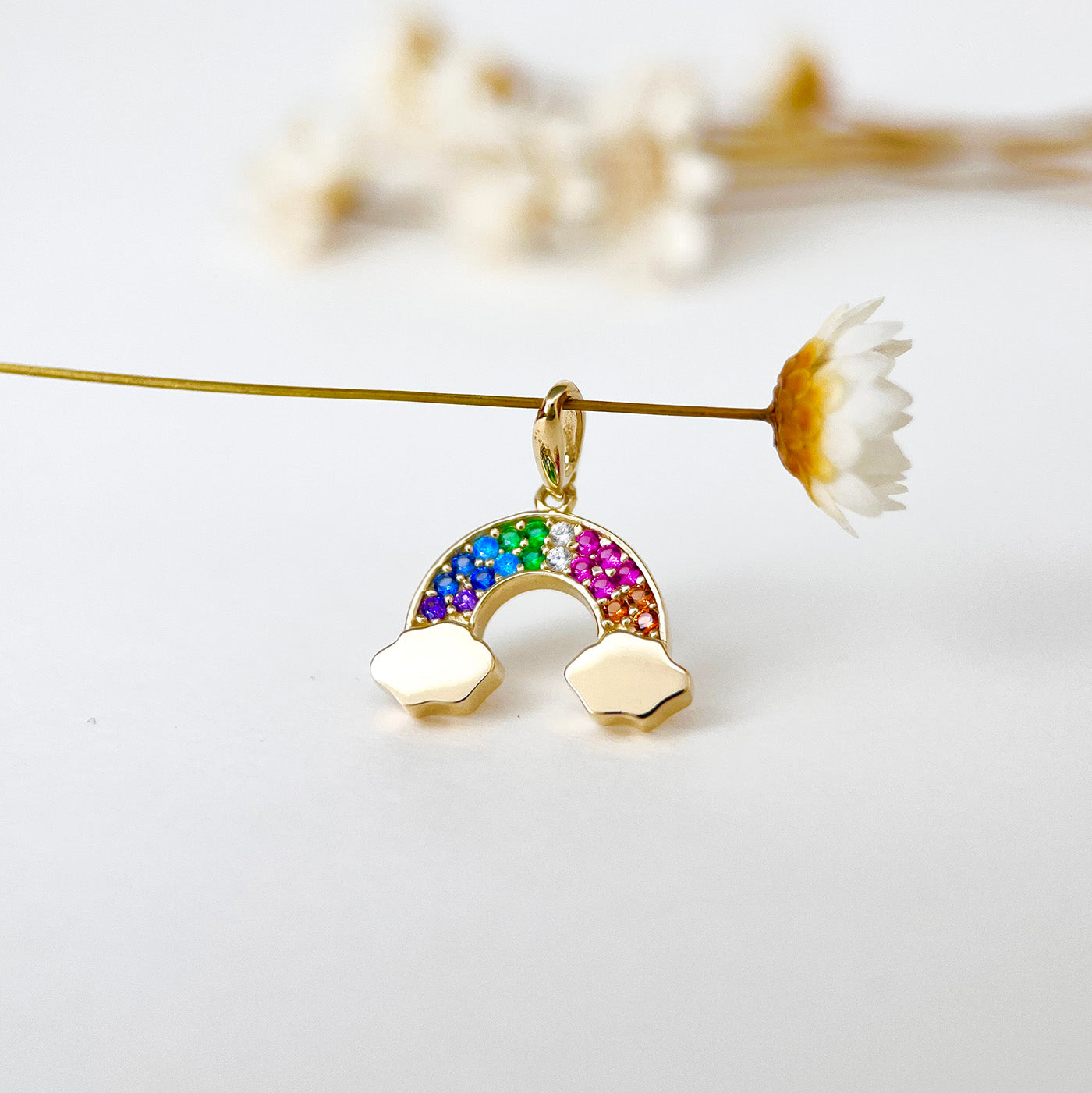 9K Solid Gold Colorful Rainbow Color Pendant Necklace