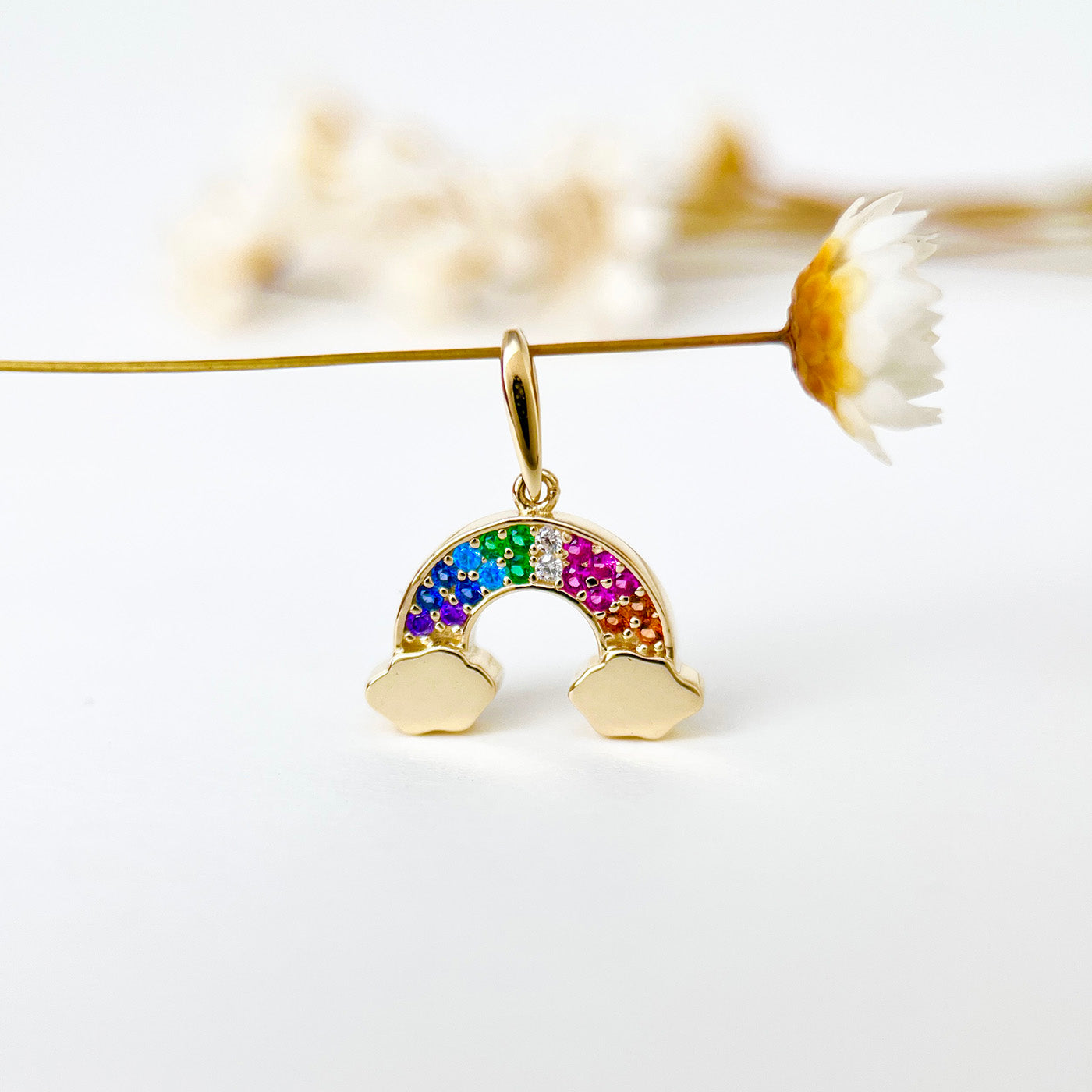 9K Solid Gold Colorful Rainbow Color Pendant Necklace