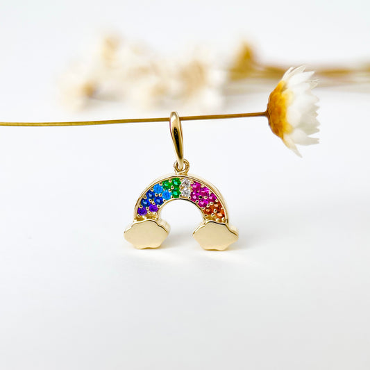 9K Solid Gold Colorful Rainbow Color Pendant Necklace