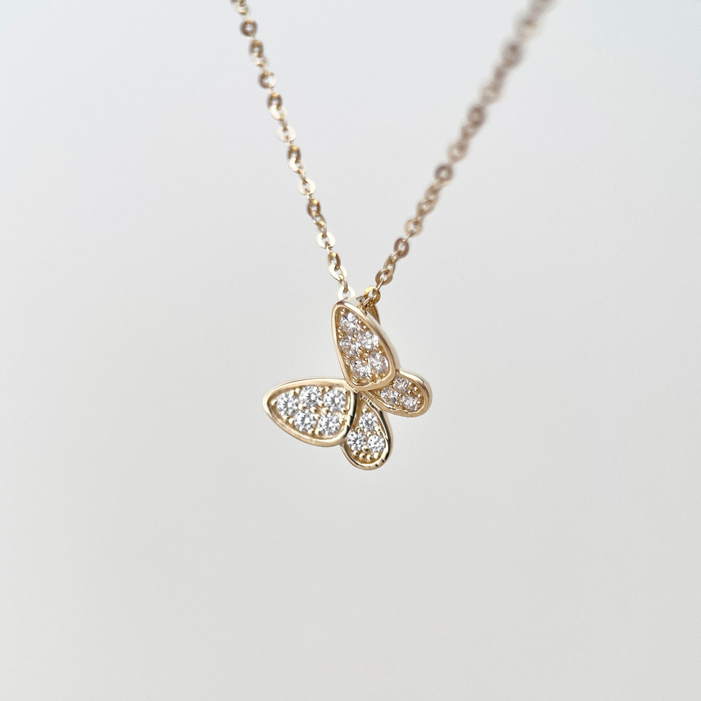 14K Solid Gold Delicate Butterfly Pendant Necklace