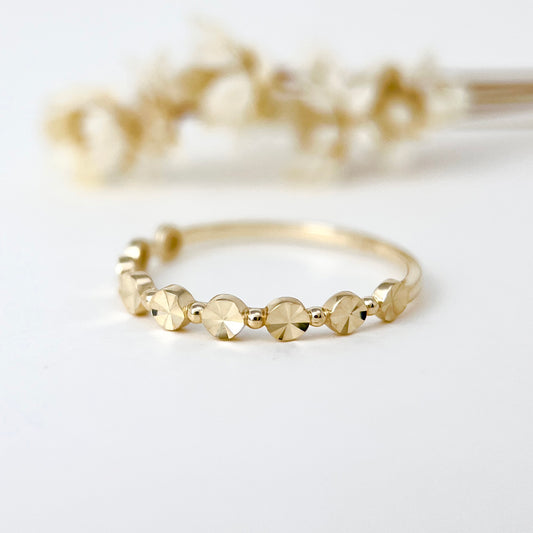 9K Solid Gold Dainty Sparkle Carved Simple Ring