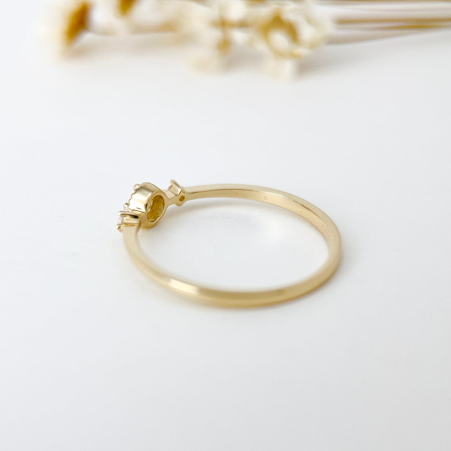 9K Solid Gold Three Stone Dainty Stackable Ring