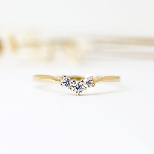 9K Solid Gold Three-Stone Stackable Dainty Ring