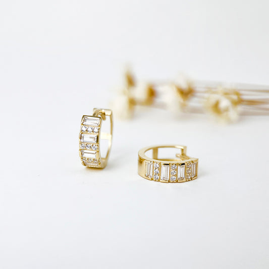 9K Solid Gold Dainty Sparkle Hoop Earrings