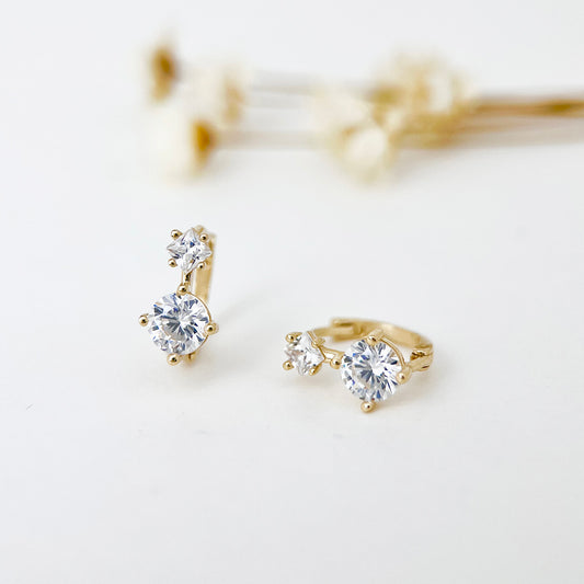 9K Solid Gold Dainty CZ Diamond Hoop Huggie Earrings